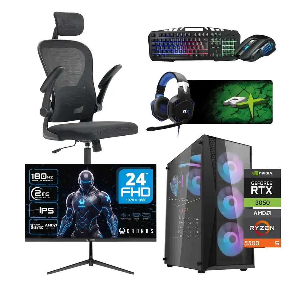Combo Setup Gamer: PC Warrior 3050, Monitor, Silla y periférico 1
