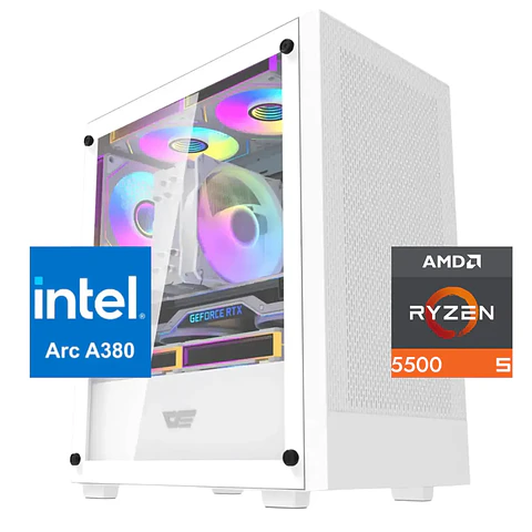 PC Gamer Arctic Essential: Ryzen 5500, SSD M.2, RAM 16/32GB, Intel ARC A380 6GB
