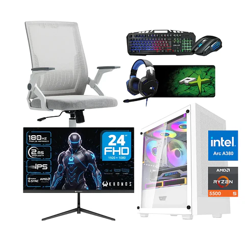Combo Setup Gamer: PC Arctic Essential, Monitor, Silla y periféricos
