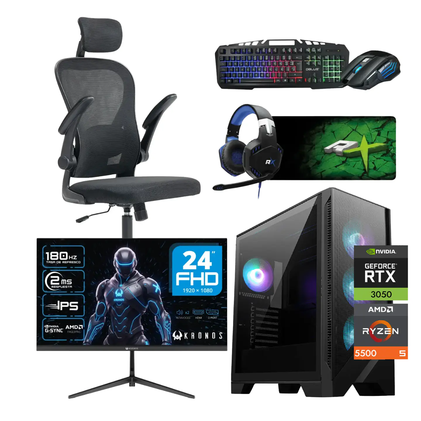 Combo Setup Gamer: PC Warrior 3050, Monitor, Silla y periférico 1
