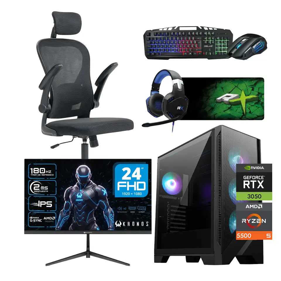 Combo Setup Gamer: PC Warrior 3050, Monitor, Silla y periférico 1