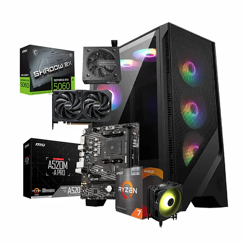 Kit MSI Ensamble: Ryzen 7 5700X + RTX 5060 8G + A520 + 750W + MAG Forge 120A