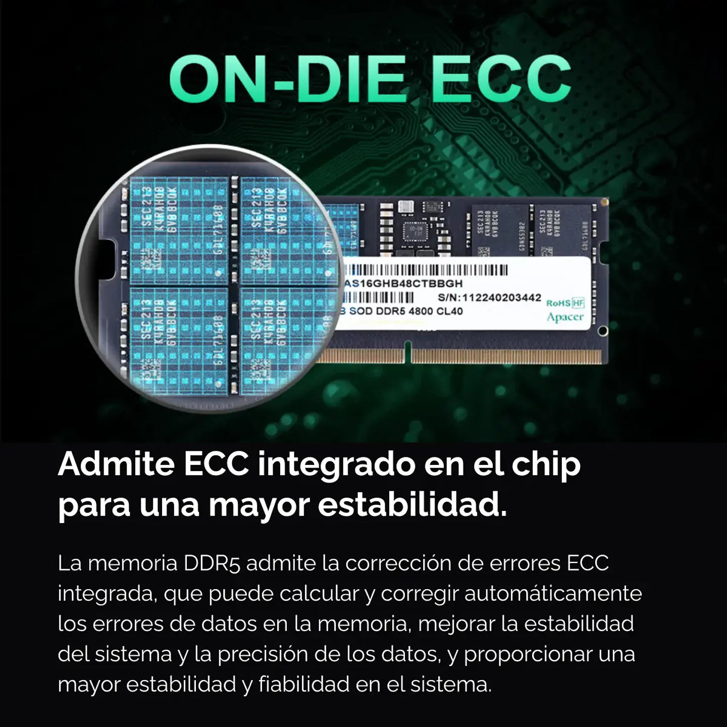 Memoria RAM Notebook Apacer 16GB DDR5 4800MT/s CL40 SODIMM 4