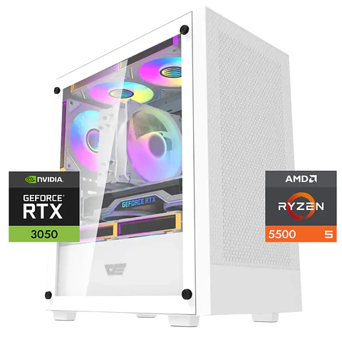 PC Gamer Warrior 3050 6GB White: Ryzen 5500, SSD M.2, RAM 16/32GB, RTX 3050 6GB