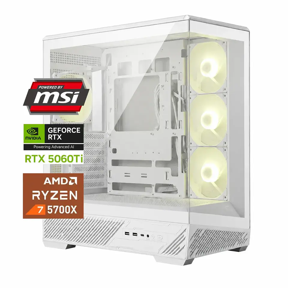 Pc Gamer MSI Inspire White: Ryzen 7 5700X, M.2, DDR4 Ram, RTX 5060ti 16GB 1