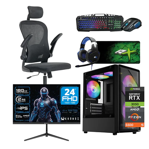 Combo Setup Gamer: PC Warrior 3050, Monitor, Silla y periférico