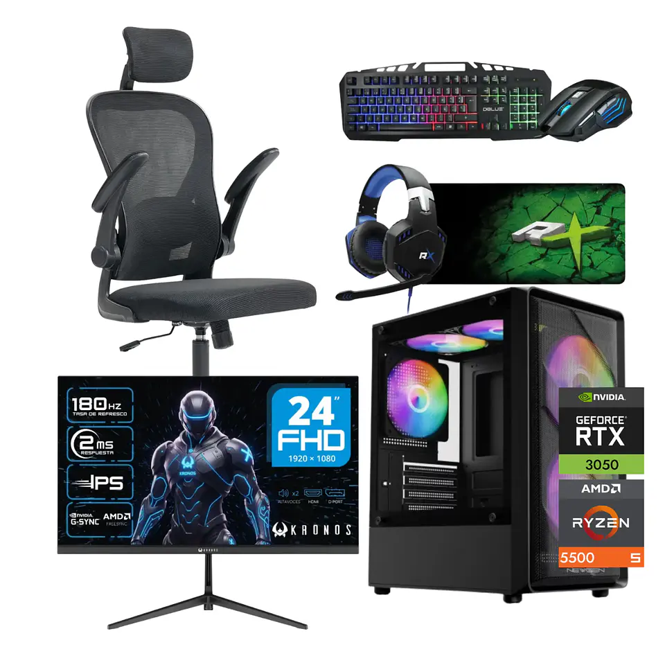 Combo Setup Gamer: PC Warrior 3050, Monitor, Silla y periférico 1