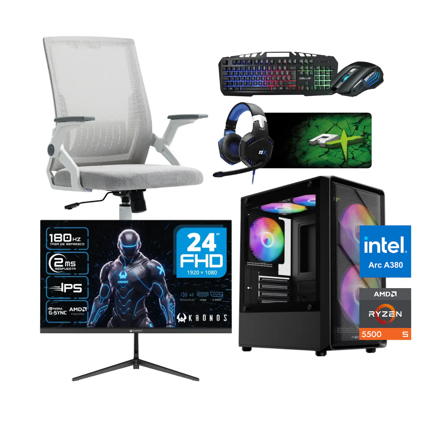 Combo Setup Gamer: PC Arctic Essential, Monitor, Silla y periféricos 1