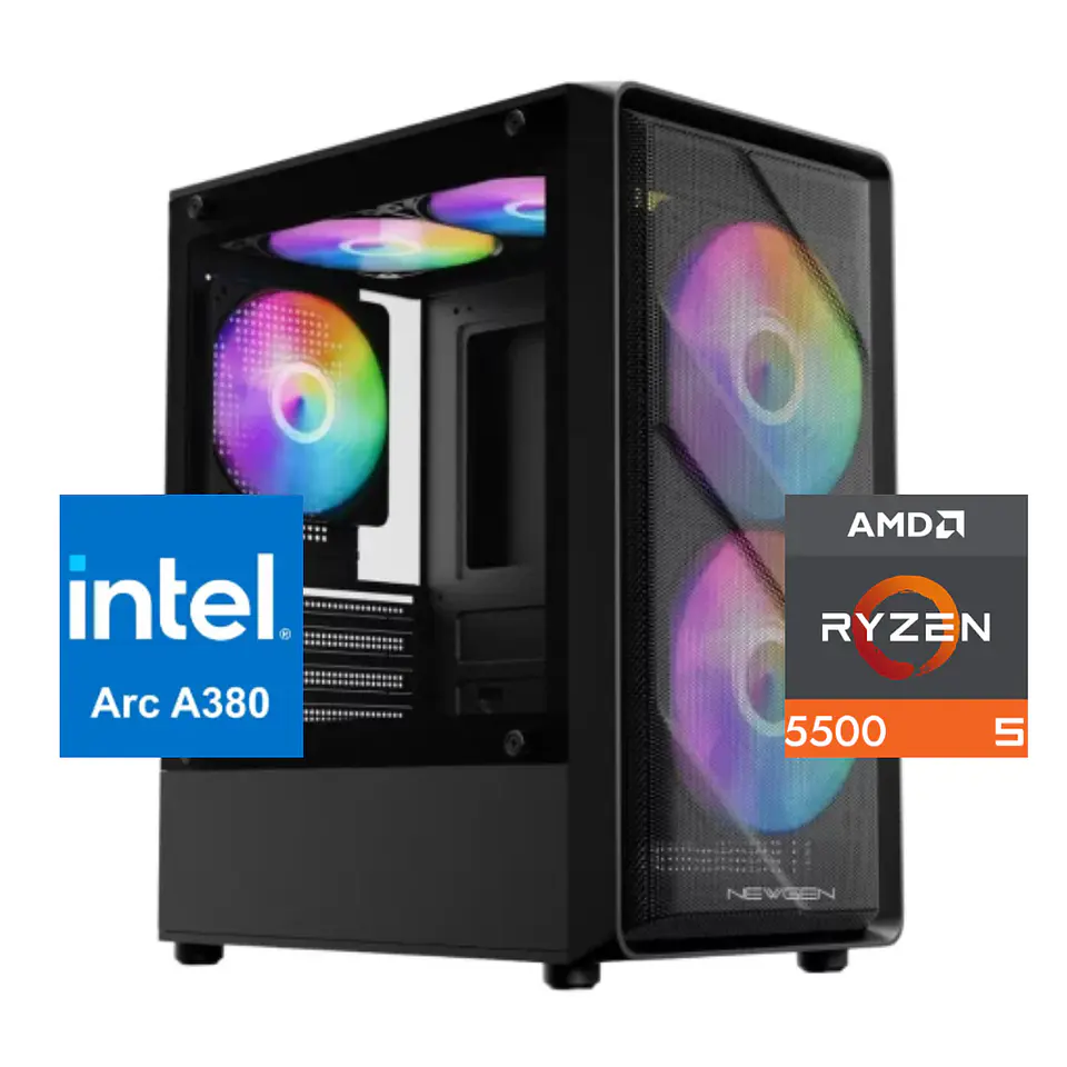 PC Gamer Arctic Essential: Ryzen 5500, SSD M.2, RAM 16/32GB, Intel ARC A380 6GB 1
