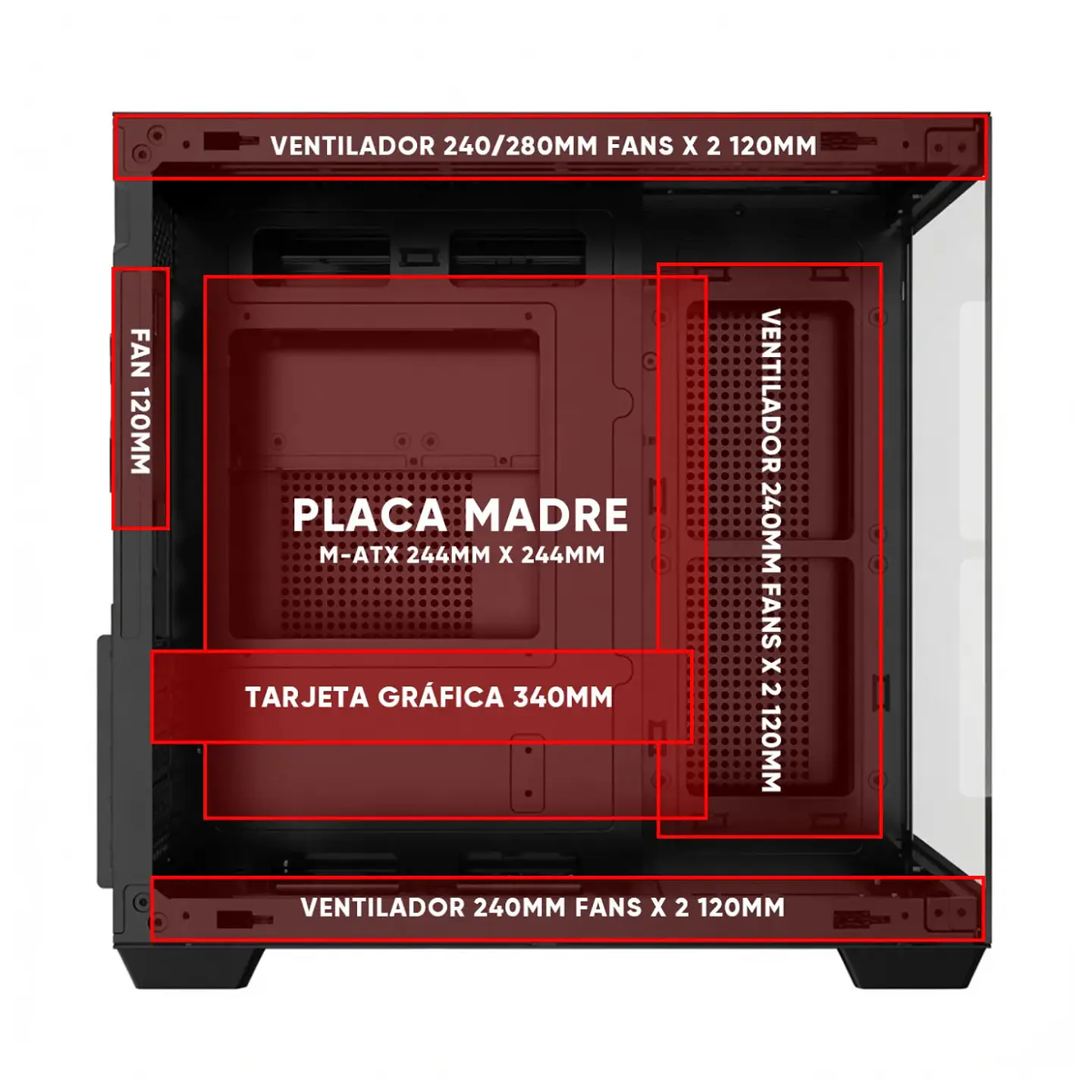 Gabinete Gamer KRONOS FLUX Vidrio Templado 6 Fan ARGB mATX BLACK  6