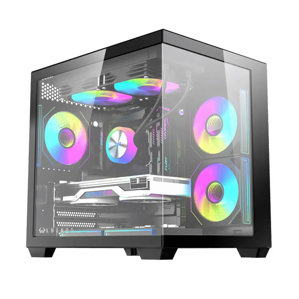 Gabinete Gamer KRONOS FLUX Vidrio Templado 6 Fan ARGB mATX BLACK  1