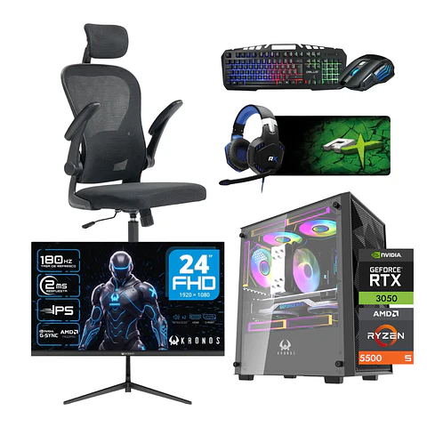 Combo Setup Gamer: PC Warrior 3050, Monitor, Silla y periférico