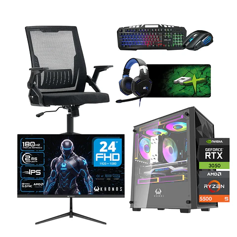Combo Setup Gamer: PC Warrior 3050, Monitor, Silla y periférico