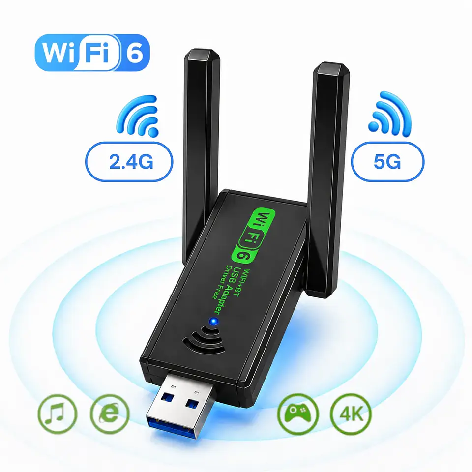 Adaptador Antena USB WiFi Doble Banda 1300Mbps + BT 5.3 4