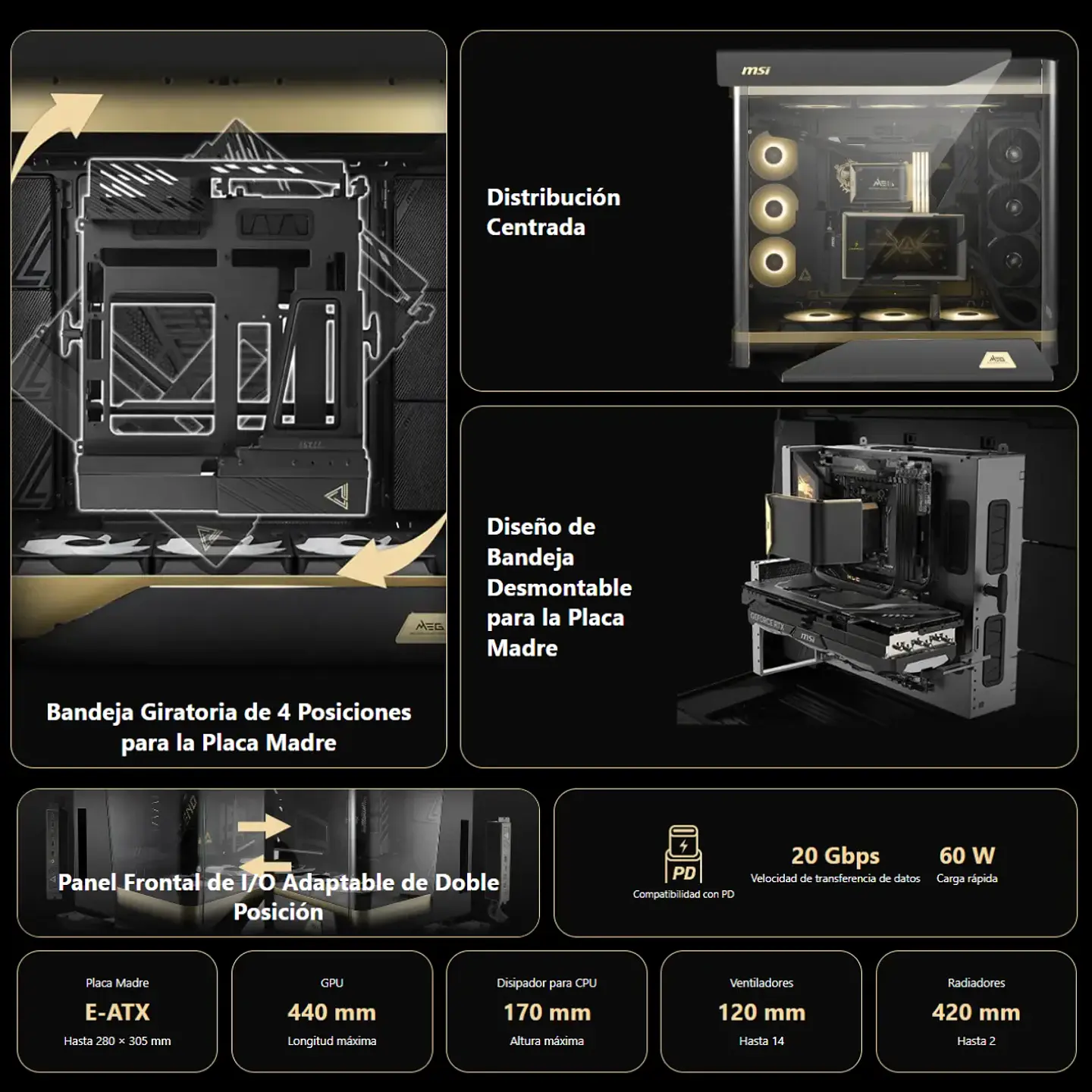 Gabinete Gamer MSI MEG MAESTRO 900R Diseño Premium E-ATX 3Fan 6