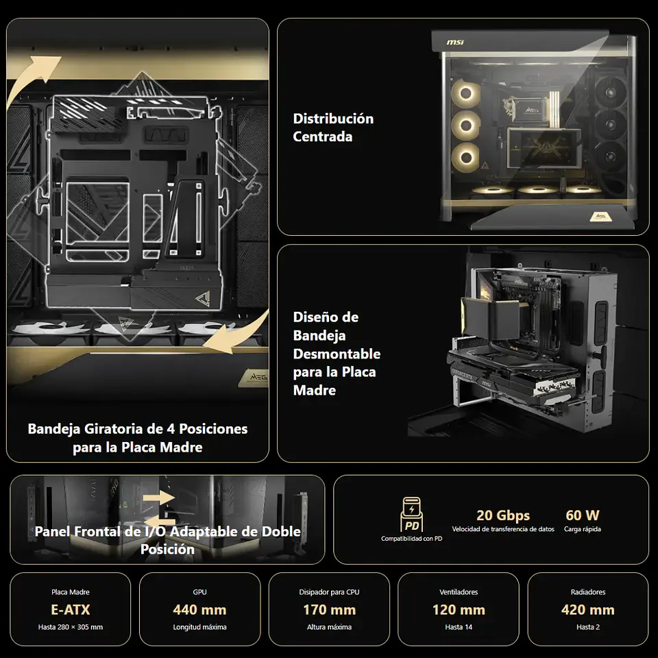 Gabinete Gamer MSI MEG MAESTRO 900R Diseño Premium E-ATX 3Fan 6