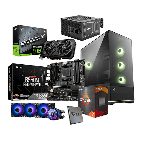 Kit MSI Ensamble Elite: Ryzen 7 5700X + RTX 5060TI 16G + B550 + 850W + Case ATX