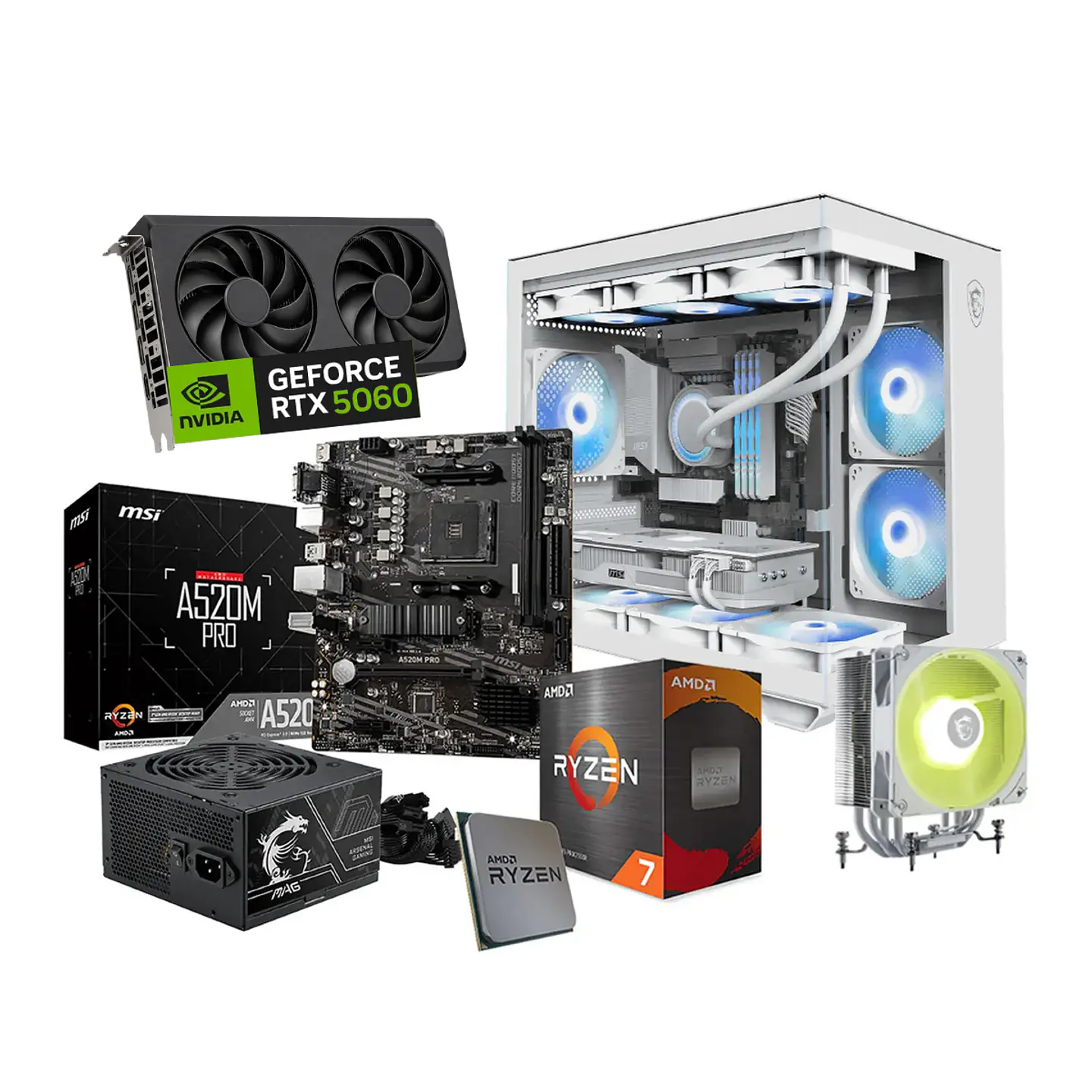 Kit MSI Ensamble: Ryzen 7 5700X, A520, RTX 5060, 700W, Case ATX 1