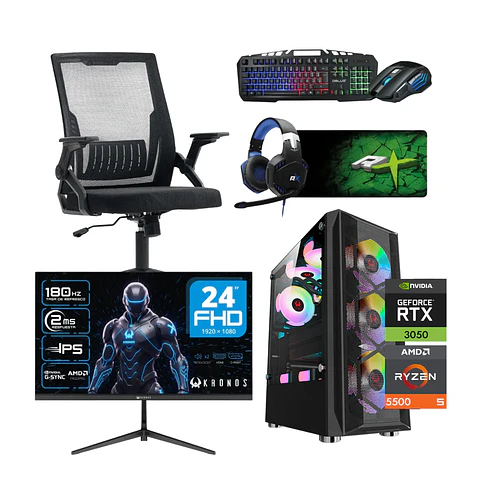 Combo Setup Gamer: PC Warrior 3050, Monitor, Silla y periférico