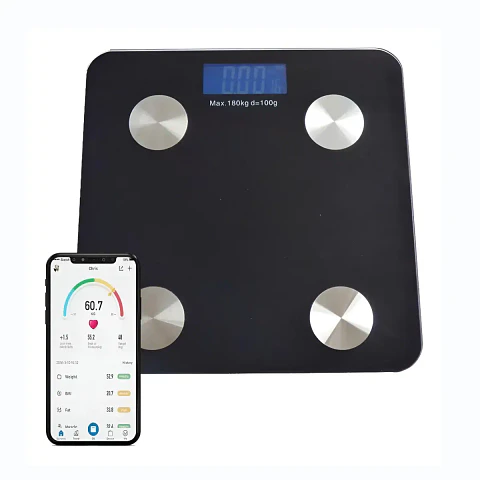 Balanza Pesa Digital Baño Bluetooth Vidrio Templado hasta 180kg Negra