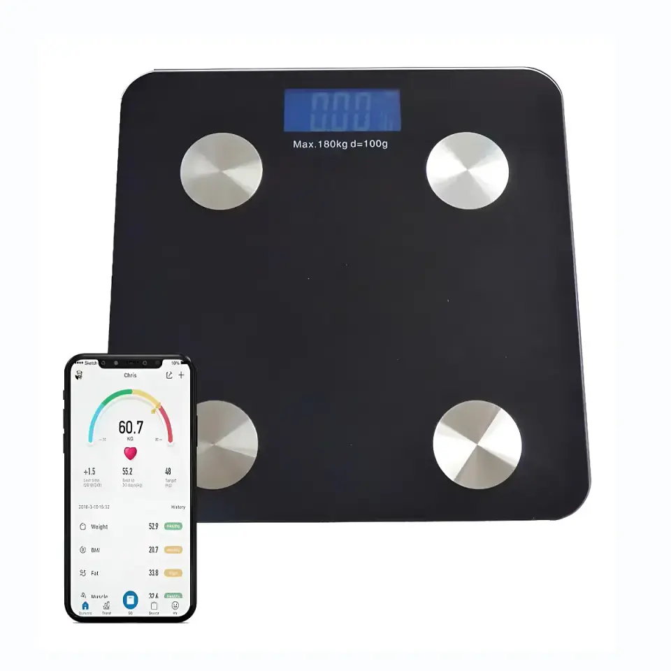 Balanza Pesa Digital Baño Bluetooth Vidrio Templado hasta 180kg Negra 1