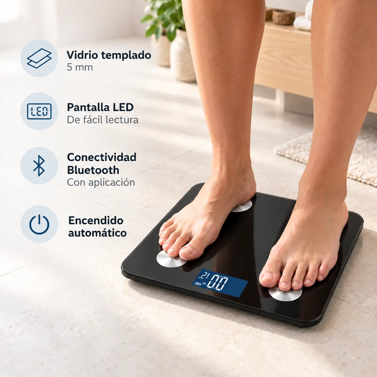 Balanza Pesa Digital Baño Bluetooth Vidrio Templado hasta 180kg Negra 4