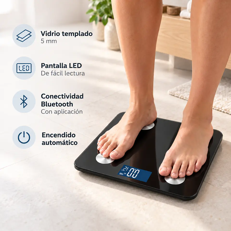 Balanza Pesa Digital Baño Bluetooth Vidrio Templado hasta 180kg Negra 4