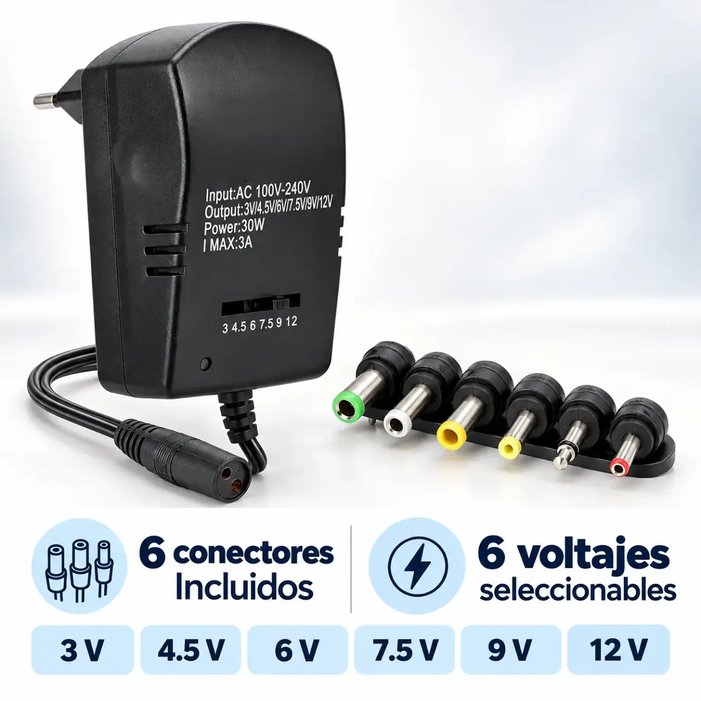 Transformador Cargador Universal IRM 6 Conectores Voltaje 3 a 12V 2