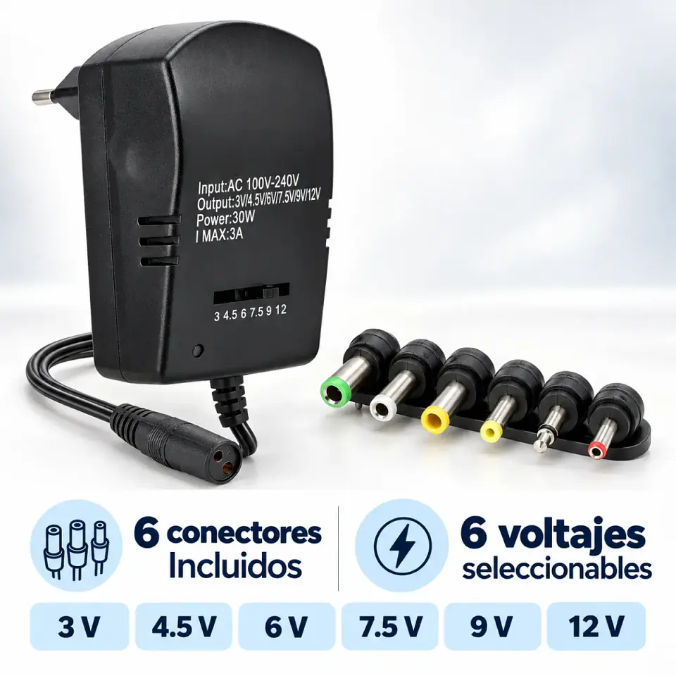 Transformador Cargador Universal IRM 6 Conectores Voltaje 3 a 12V 2