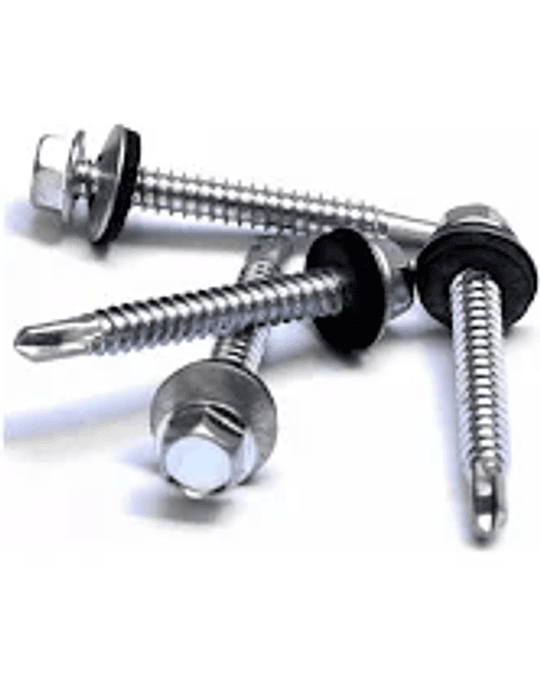 TORNILLO PUNTA BROCA, CABEZA HEXAGONAL CON GOLILLA ZIN. 12X1.1/2'' PLATEADO