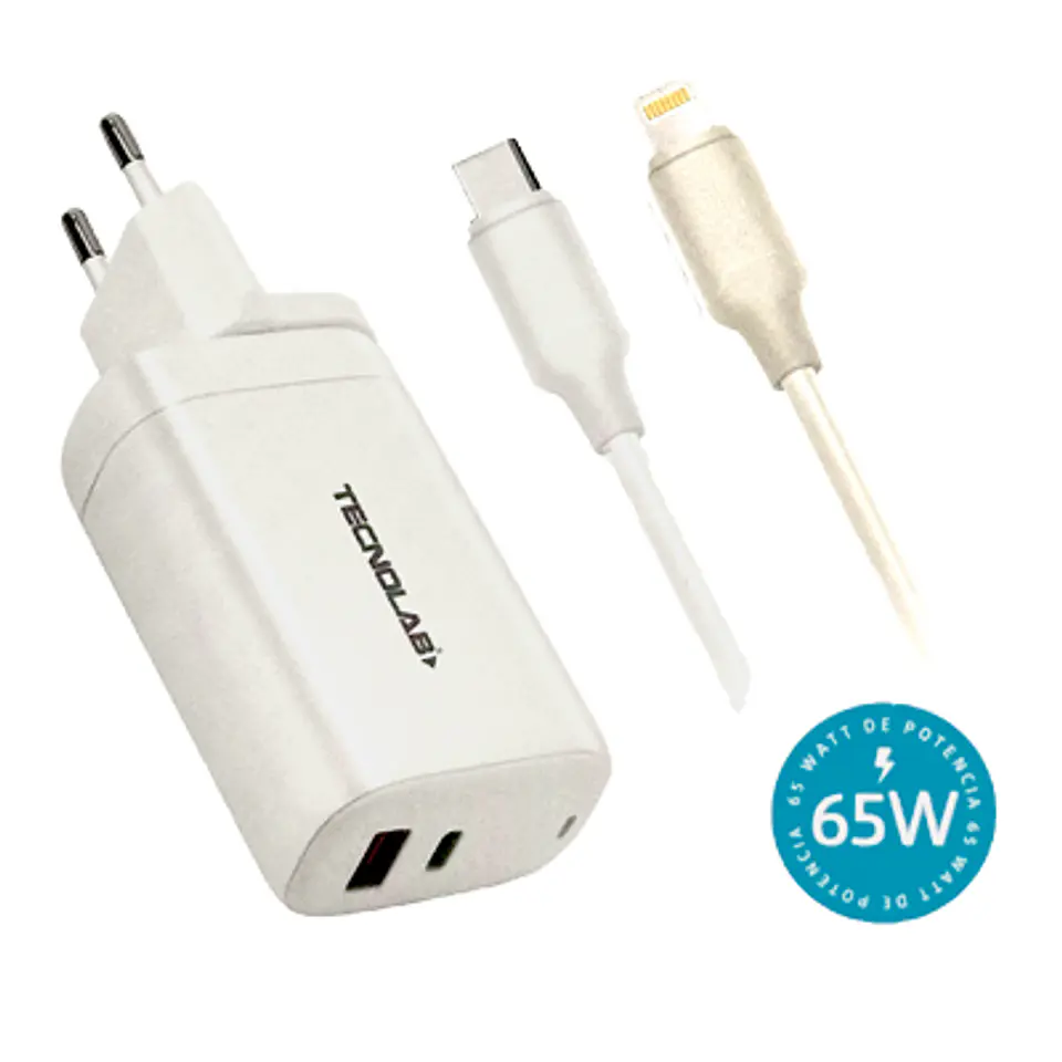 CARGADOR RÁPIDO USB TL485 – 1 PUERTO USB 3.0 Y 1 TIPO-C - CABLE LIGHTNING INCLUIDO 1