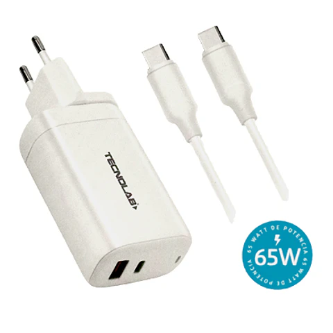 CARGADOR RÁPIDO USB TL484 – 1 PUERTO USB 3.0 Y 1 TIPO-C - CABLE TIPO C A TIPO C INCLUIDO