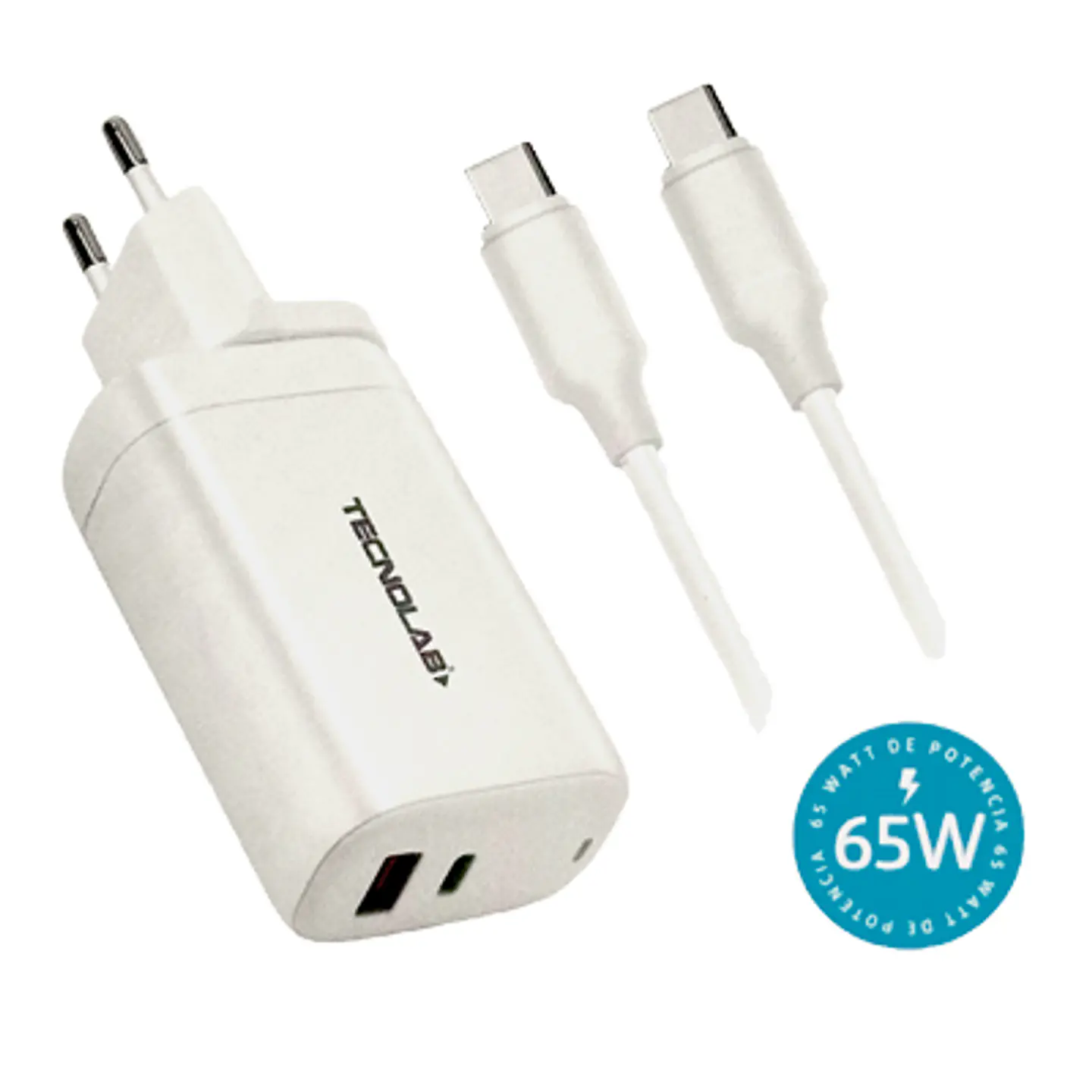 CARGADOR RÁPIDO USB TL484 – 1 PUERTO USB 3.0 Y 1 TIPO-C - CABLE TIPO C A TIPO C INCLUIDO 1