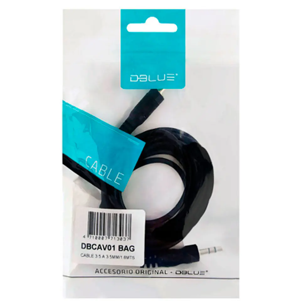 CABLE AUXILIAR STEREO 1.8M DBLUE – CONECTORES 3.5MM MACHO A MACHO 2