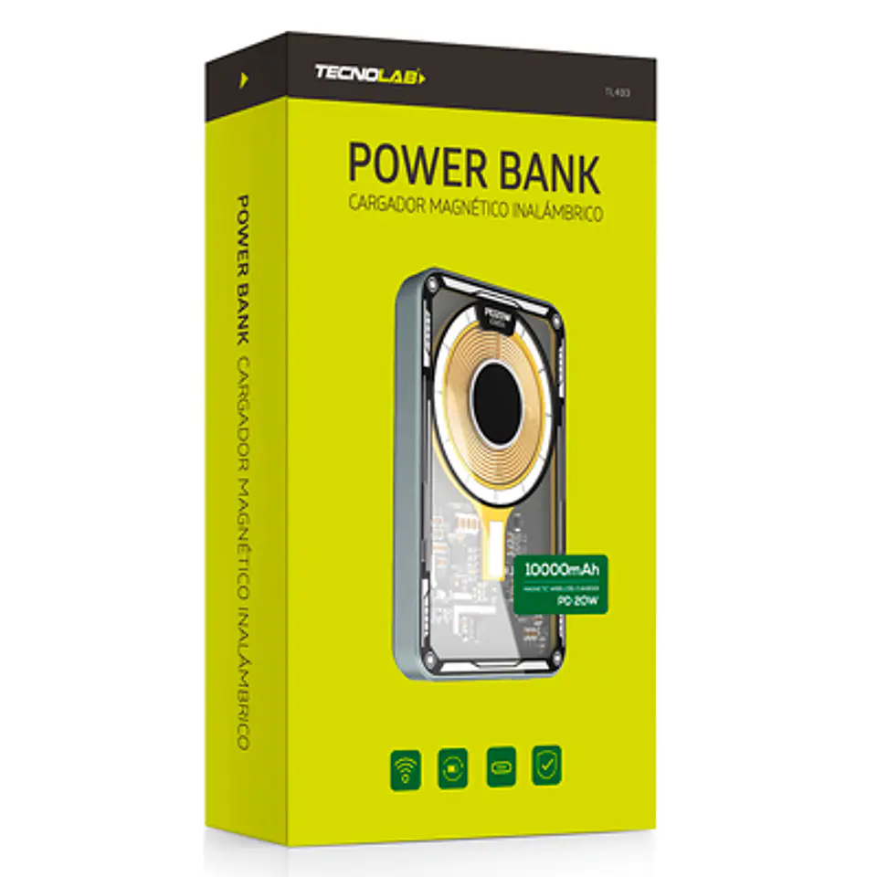 CARGADOR PORTÁTIL INALÁMBRICO 10000 MAH TL493 – POWER BANK, 20W, AMARILLO 2