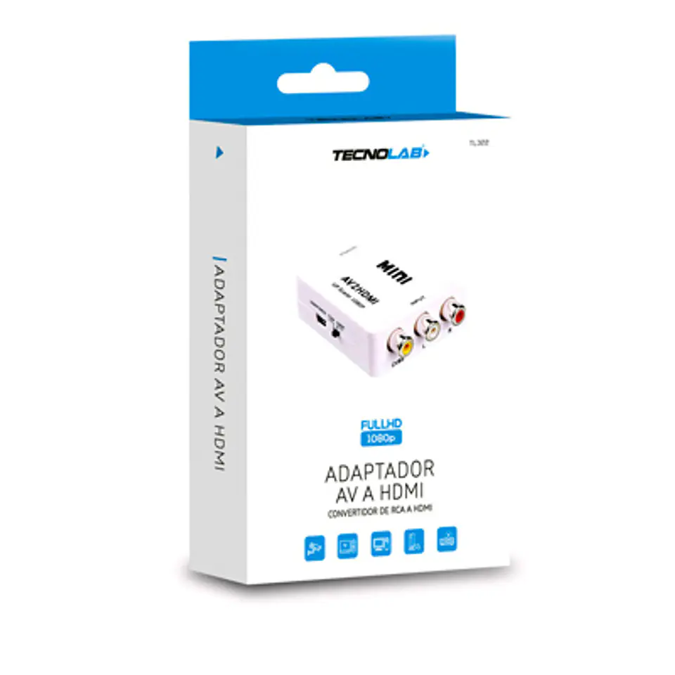 CONVERTIDOR RCA AV A HDMI 1080P – SEÑAL DE VIDEO Y AUDIO ESTÉREO 3