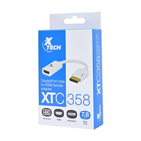 CABLE ADAPTADOR XTECH XTC 358 – DISPLAYPORT A HDMI 4K, 20 CM