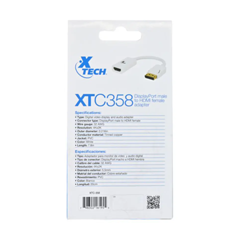 CABLE ADAPTADOR XTECH XTC 358 – DISPLAYPORT A HDMI 4K, 20 CM 2