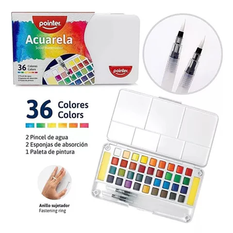 ACUARELA POINTER 36 COLORES – INCLUYE 2 AQUA BRUSH Y MEZCLADOR