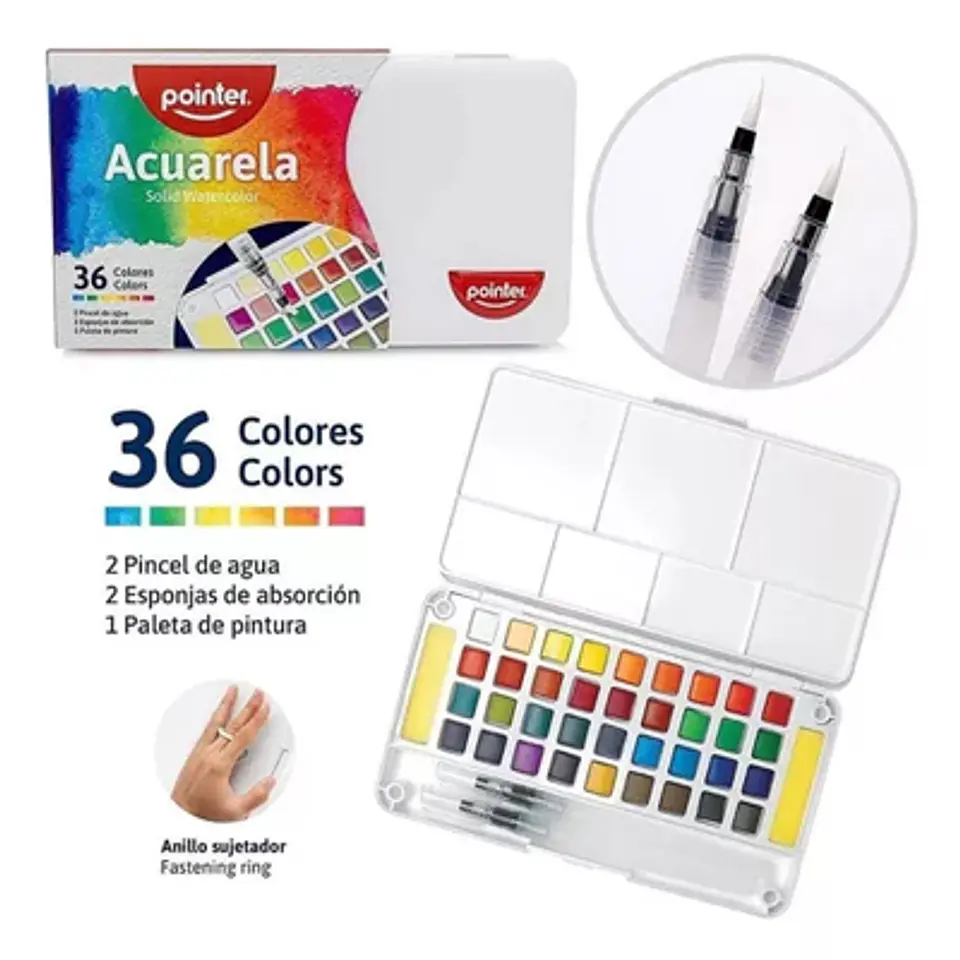 ACUARELA POINTER 36 COLORES – INCLUYE 2 AQUA BRUSH Y MEZCLADOR 1