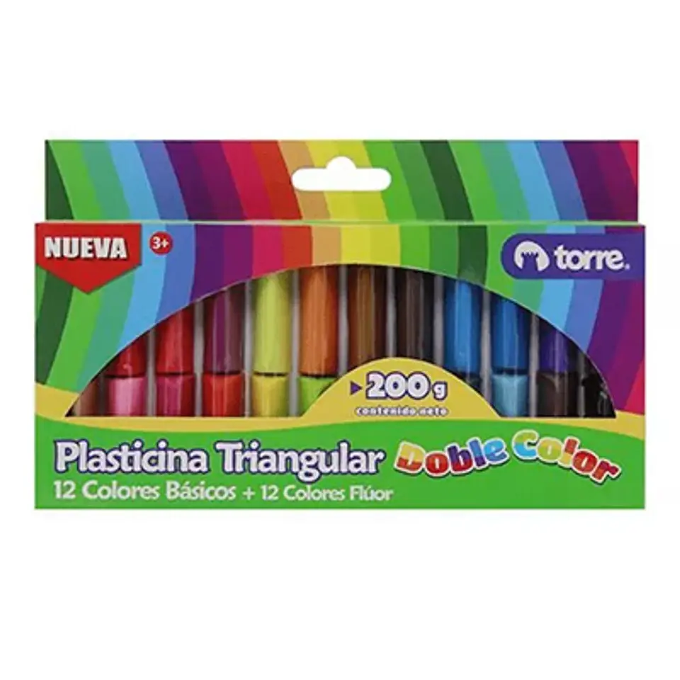 PLASTICINA TORRE 24 COLORES – DOBLE COLOR, FLUOR Y BÁSICOS, 200G 1