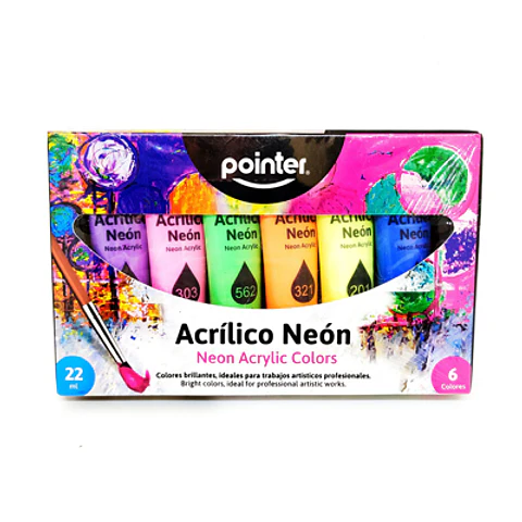 SET ACRÍLICO NEÓN POINTER – 6 COLORES BRILLANTES DE 22ML C/U