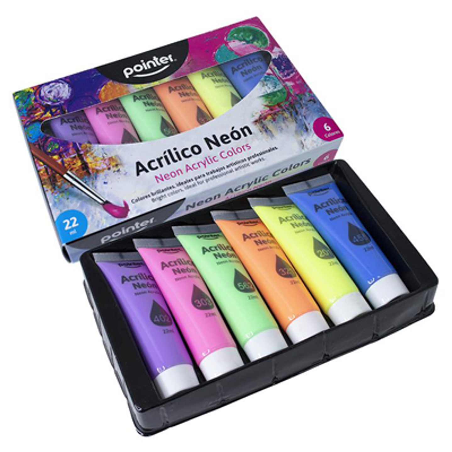 SET ACRÍLICO NEÓN POINTER – 6 COLORES BRILLANTES DE 22ML C/U 2