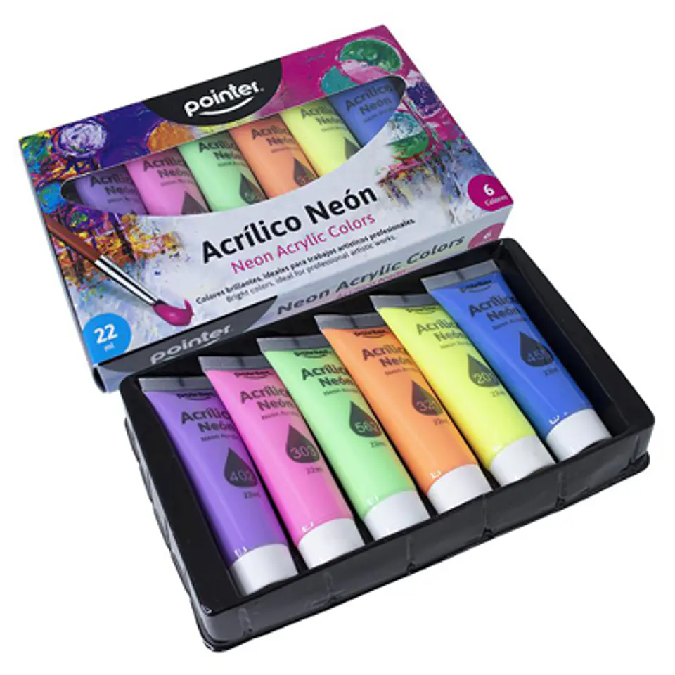 SET ACRÍLICO NEÓN POINTER – 6 COLORES BRILLANTES DE 22ML C/U 2
