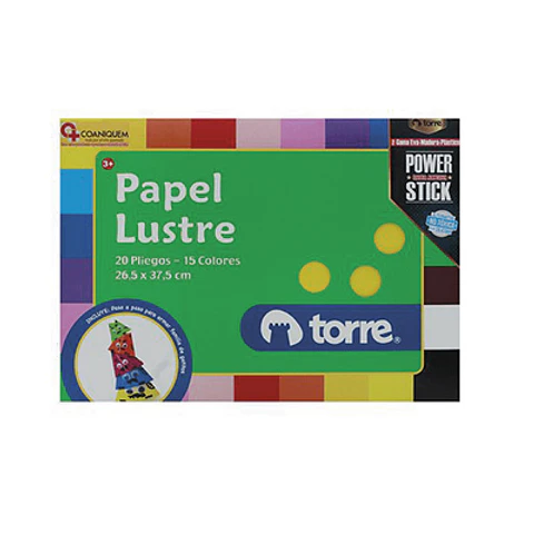 PAPEL LUSTRE TORRE – CARPETA DE 20 HOJAS, COLORES SURTIDOS