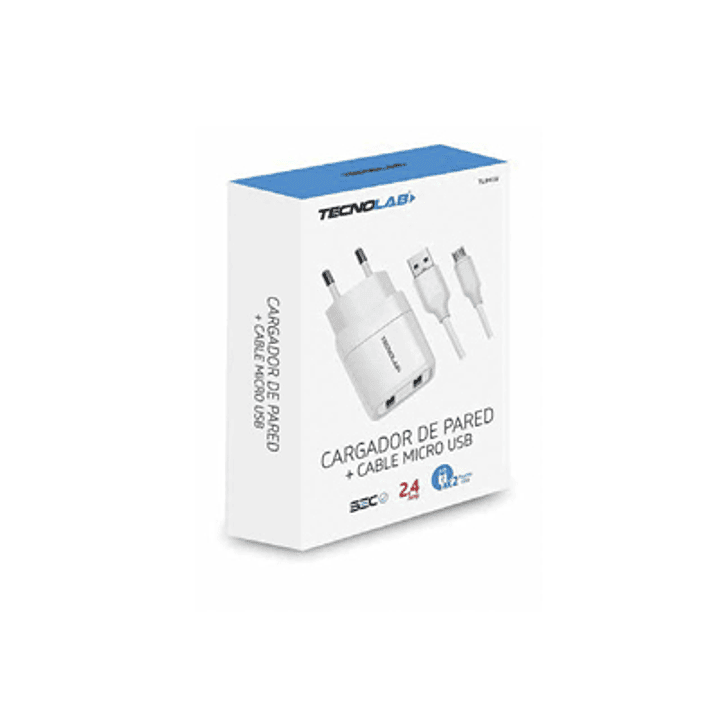 CARGADOR CELULAR 2.4A DOBLE USB CON CABLE MICRO USB WHITE 1