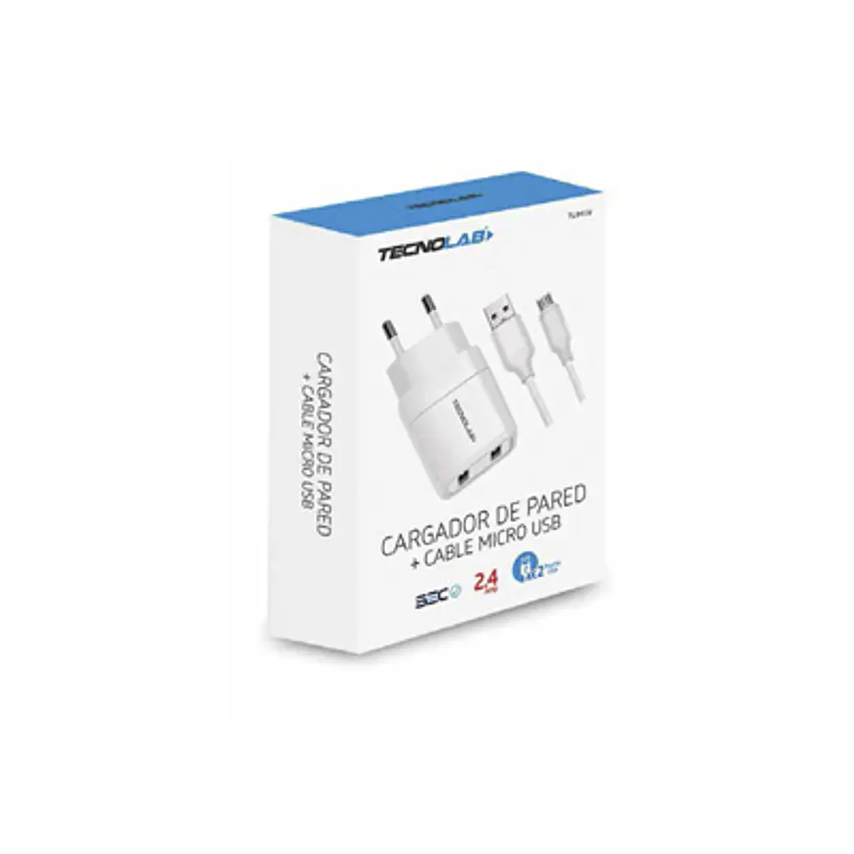 CARGADOR CELULAR 2.4A DOBLE USB CON CABLE MICRO USB WHITE 1