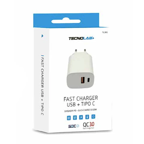 CARGADOR RAPIDO CERTIFICADO QC3.0 + PD WHITE