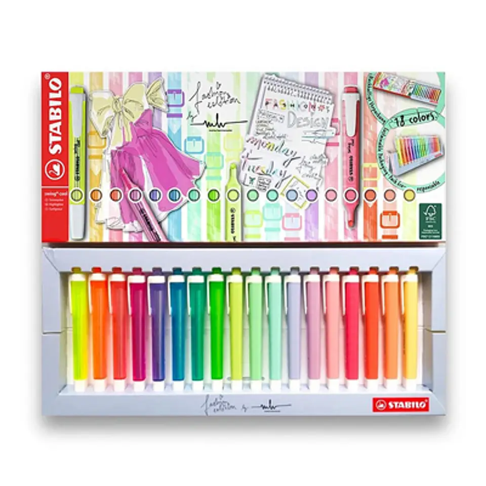 SET 18 DESTACADORES STABILO: FLOURESCENTES Y PASTEL 1