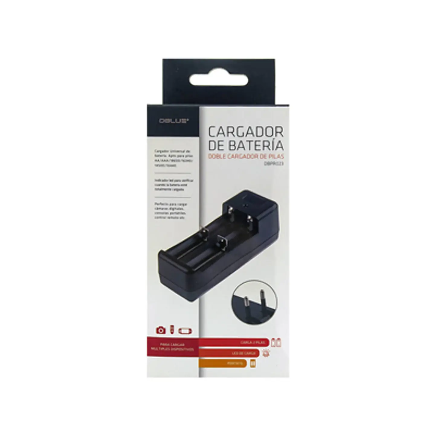 CARGADOR DOBLE DE BATERÍAS DBLUE: UNIVERSAL Y PORTÁTIL 1